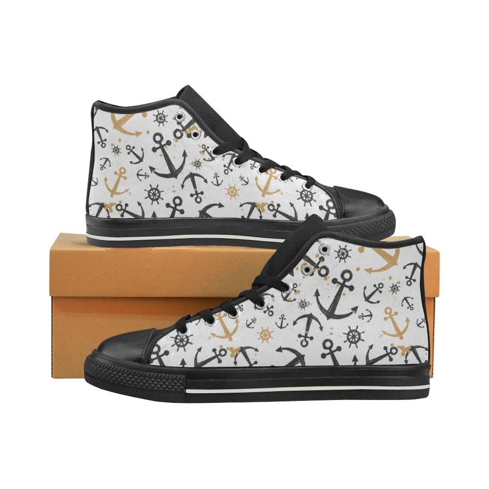 Anchors Rudders pattern Men’s High Top Shoes Black