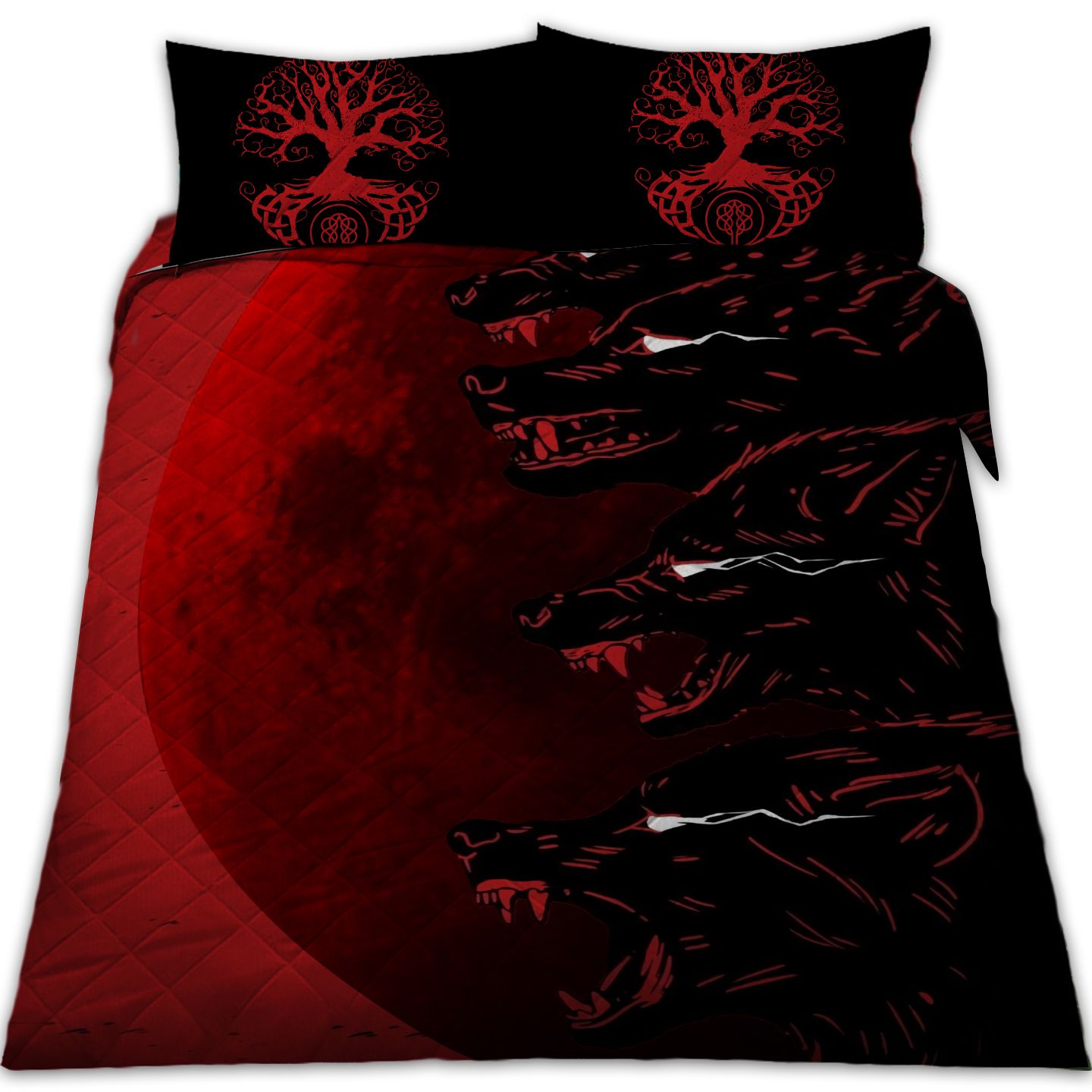 Red Horror Wolves Quilt Set For Wild Animal Lovers In Daily Life