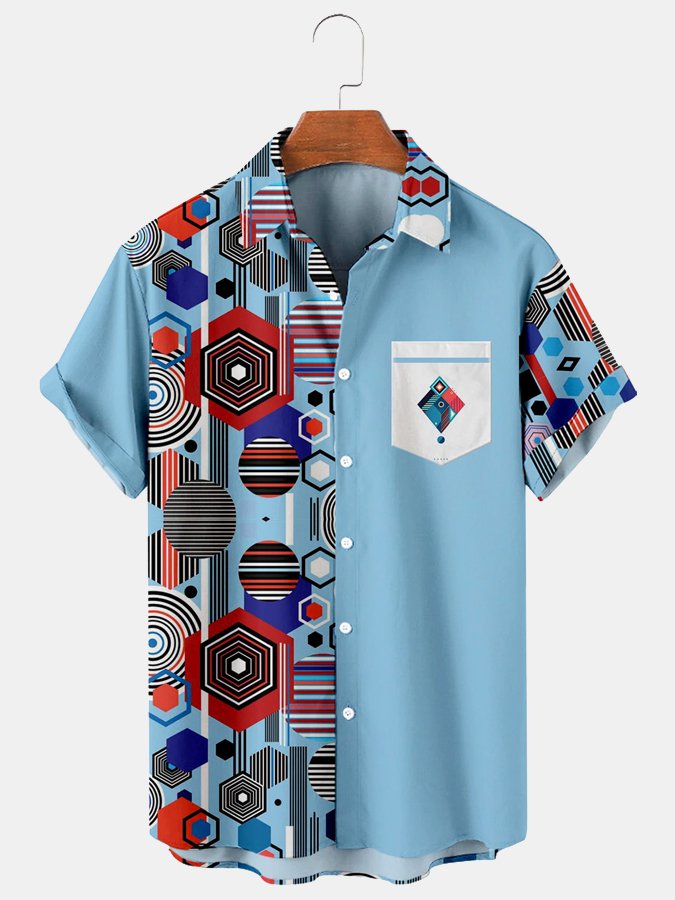 Bohemian Ethnic Geometric Pattern Hawaii Shirt With Pockets Ha9319