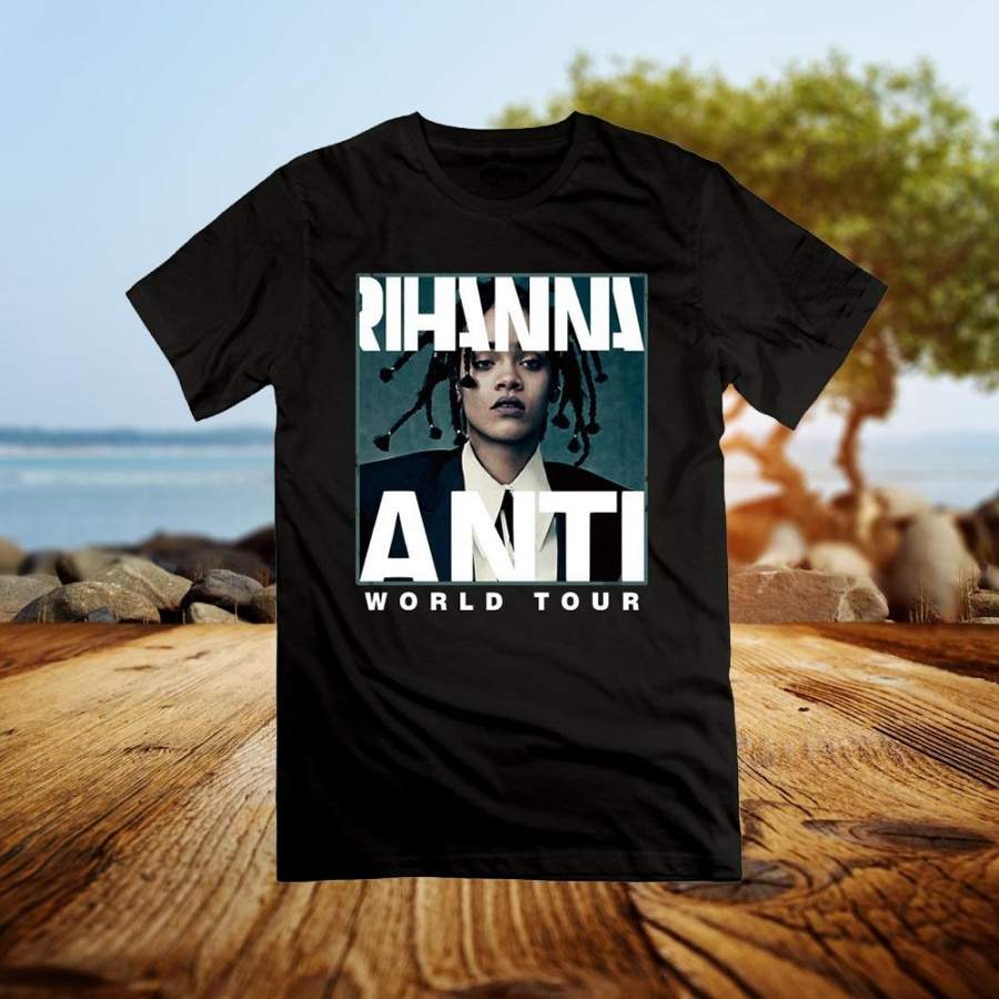 Men’s Rihanna Album Anti World Tour Portrait T-Shirt Black