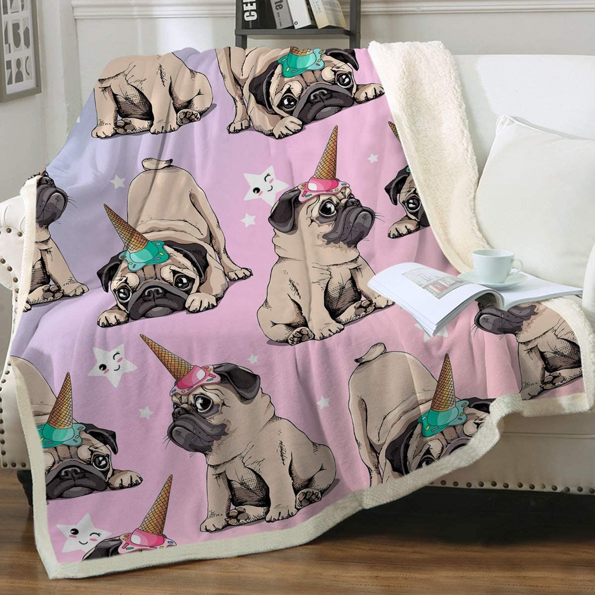 Sleepwish Puppy Pug Pink Cute Unicorn Fleece Blanket