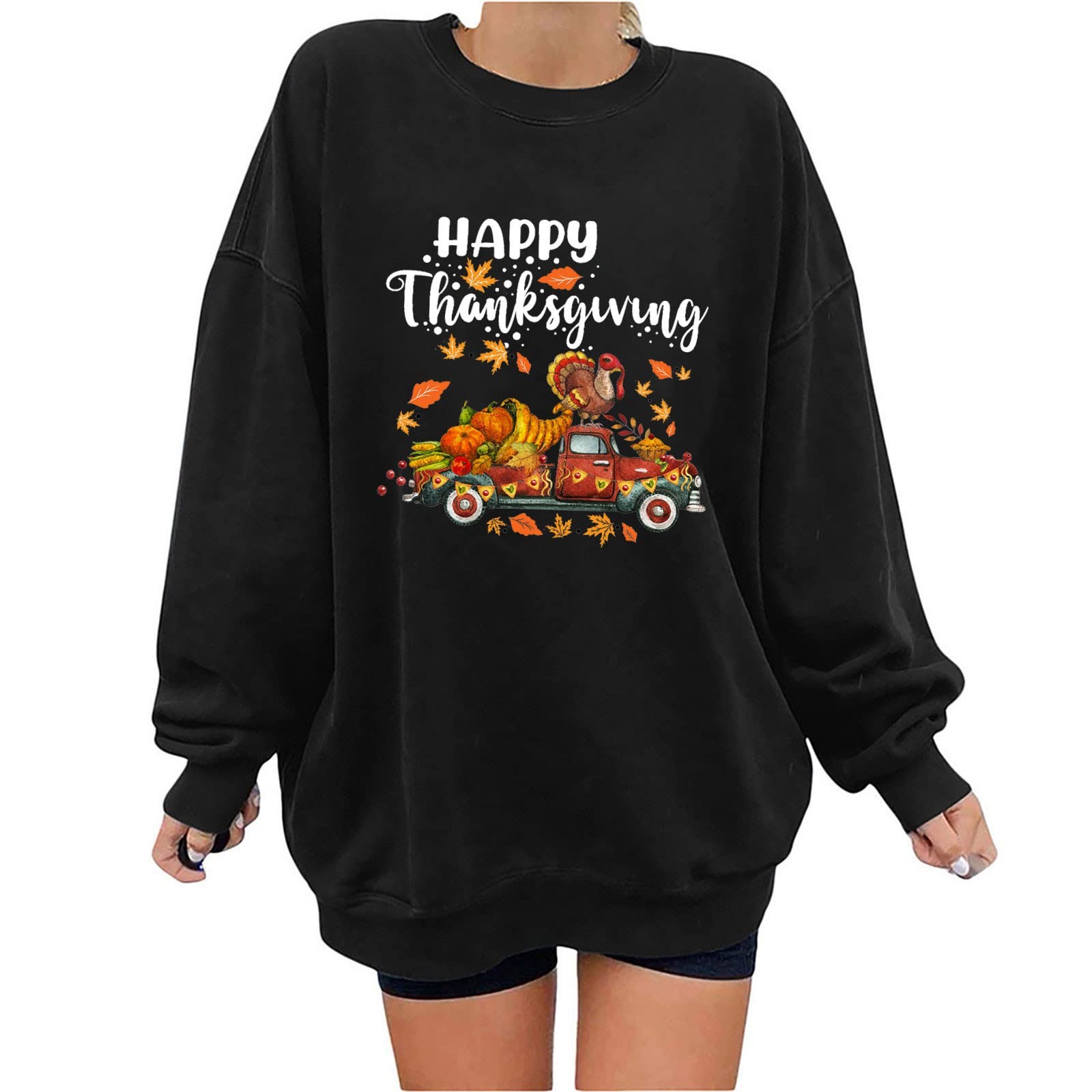 Color Sleeve Thanksgiving Cute Print Womens Top Loose Round Neck Long Women S Graphic Sweatshirts Workout Zip Hoodie for Women alx