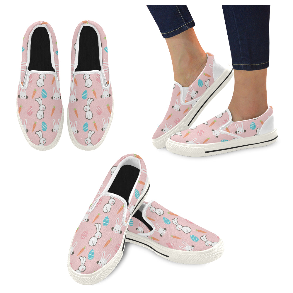 Rabbit White Women’s Slip-on Canvas Shoes/Large Size (Model 019)