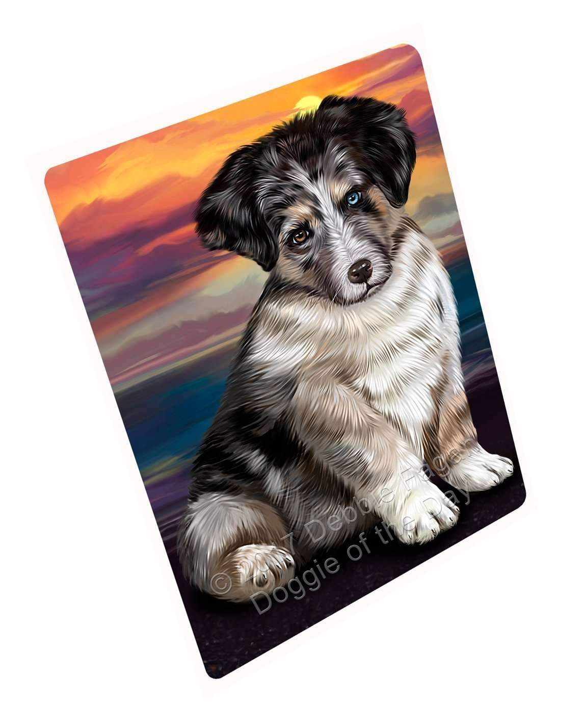 Australian Shepherd Brown Puppy Dog Art Portrait Print Woven Throw Sherpa Plush Fleece Blanket