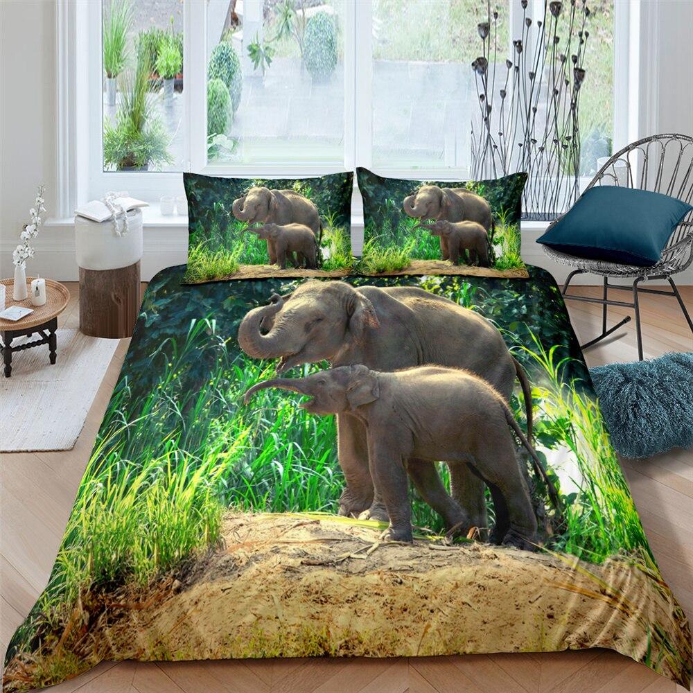 3D Elephant Family 3 Pcs Quilted Comforter Set