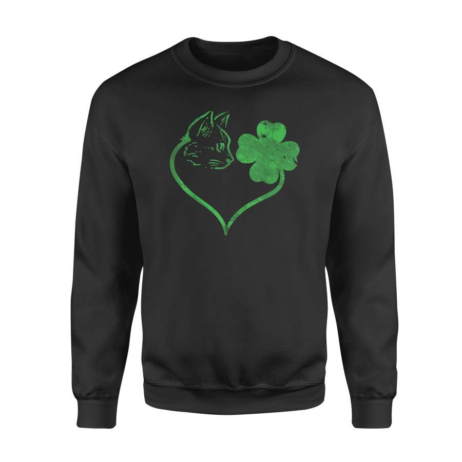 Cat Silhouette Shamrock St Patricks Day Kitten Lover Pet – Standard Fleece Sweatshirt