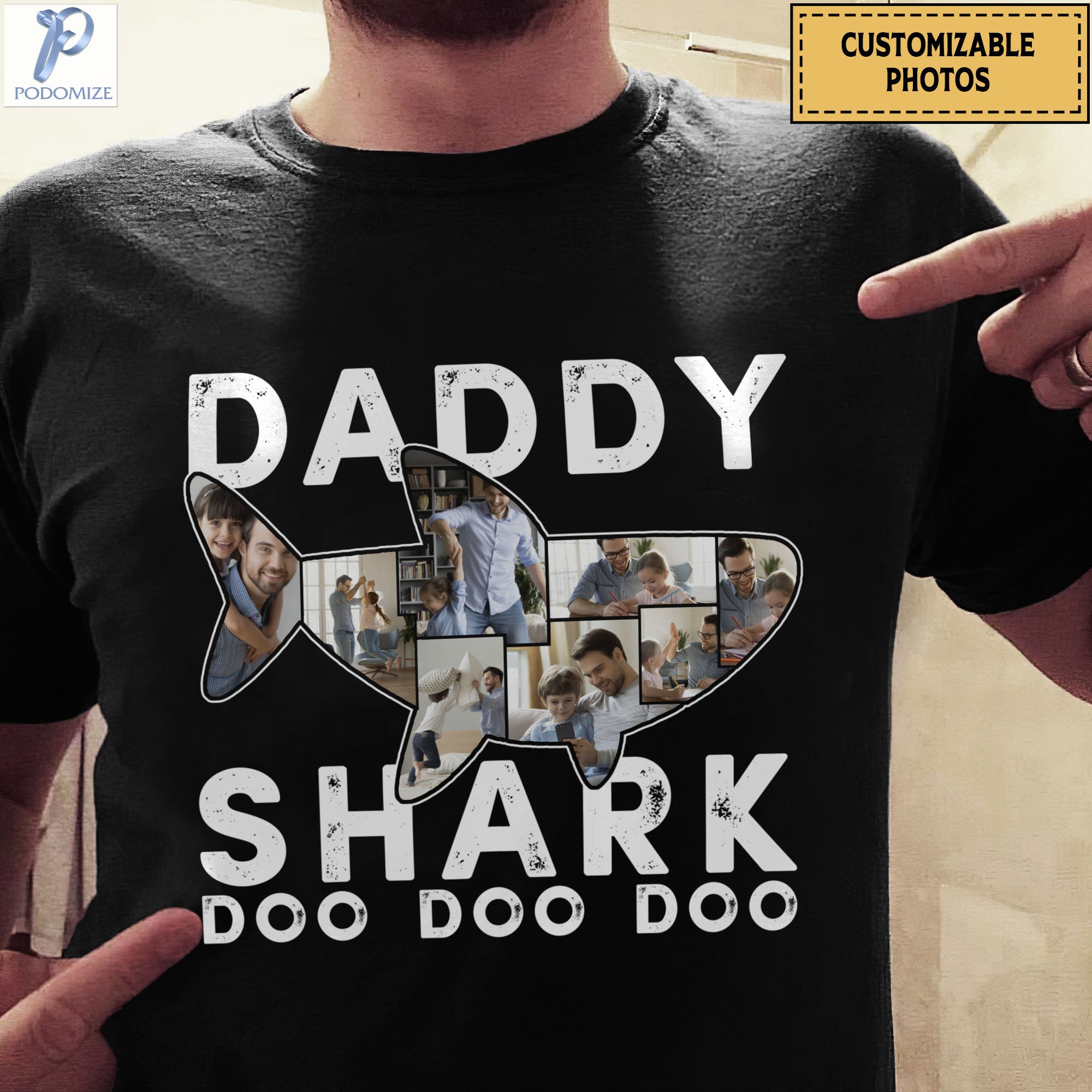 Custom Photo Daddy Shark Doo Doo Doo Graphic Unisex T Shirt, Sweatshirt, Hoodie Size S – 5XL