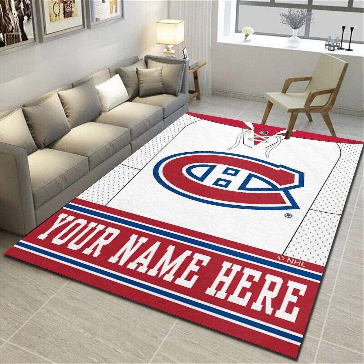 Montreal Canadiens Personalized Area Rugs, Living Room Carpet, Customized Man Cave Floor Mat