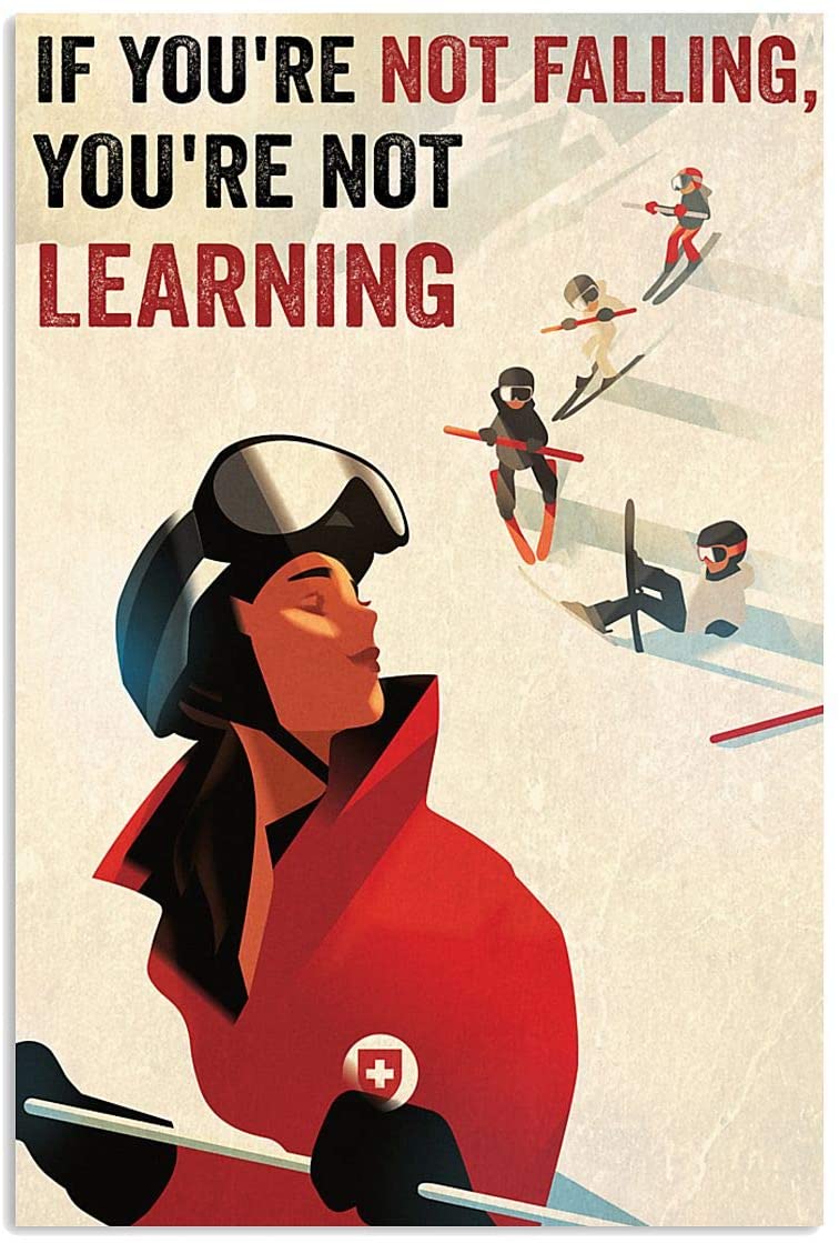 Vintage Man Skiing Not Falling Not Learning Poster Art Print      Home Decor Gift For Men Women Family Frd On Birthday Xmas