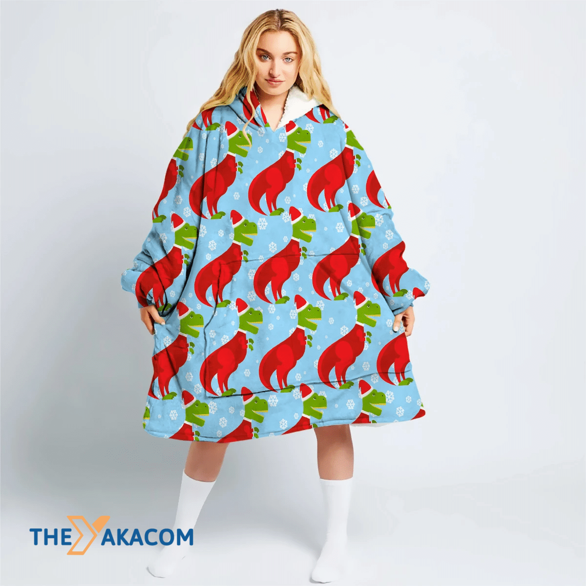 Lovely T Rex Santa And Snowflake On Christmas Hoodie Blanket