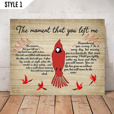 The Moment That You Left Me Memorial Canvas Framed Print, Cardinal Bird Hummingbird Butterfly Dragonfly