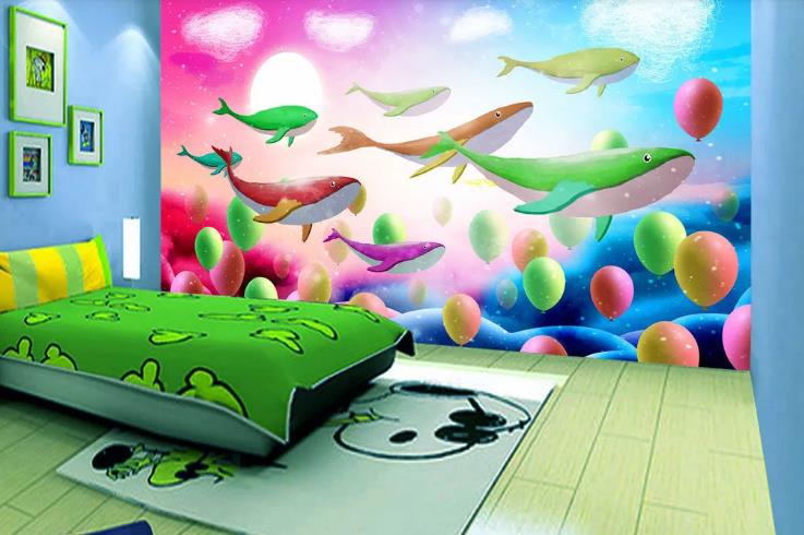 3D Hand Drawn Color Dolphin Balloon Wall Mural Wallpaper Lqh 297