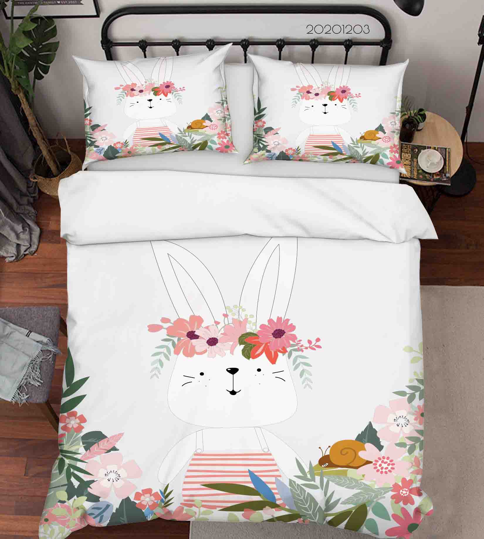 3D Cartoon Hand Drawn Cute Floral Plant Bunny Plant Animal Wall Mural Wallpaper Lxl