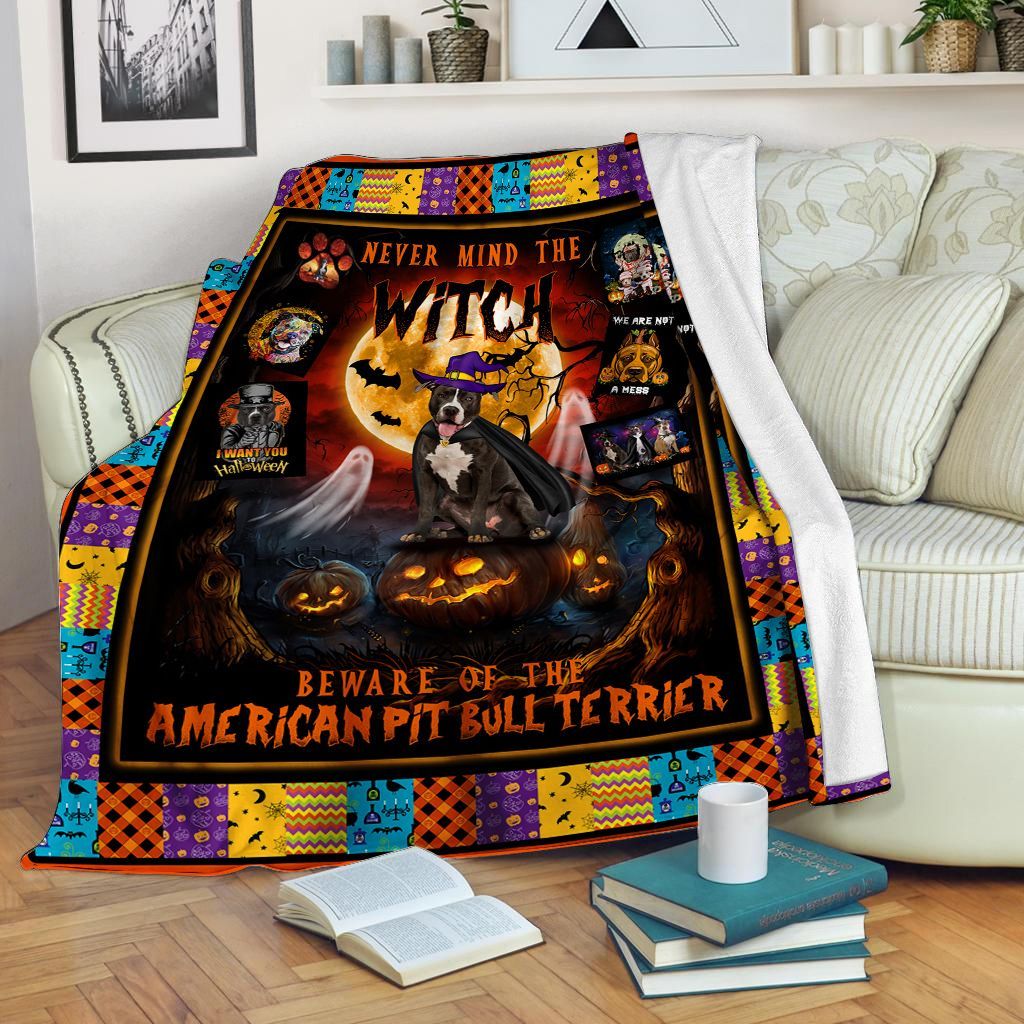 Halloween Beware Of American Pit Bull Terrier Fleece Blanket – Quilt Blanket