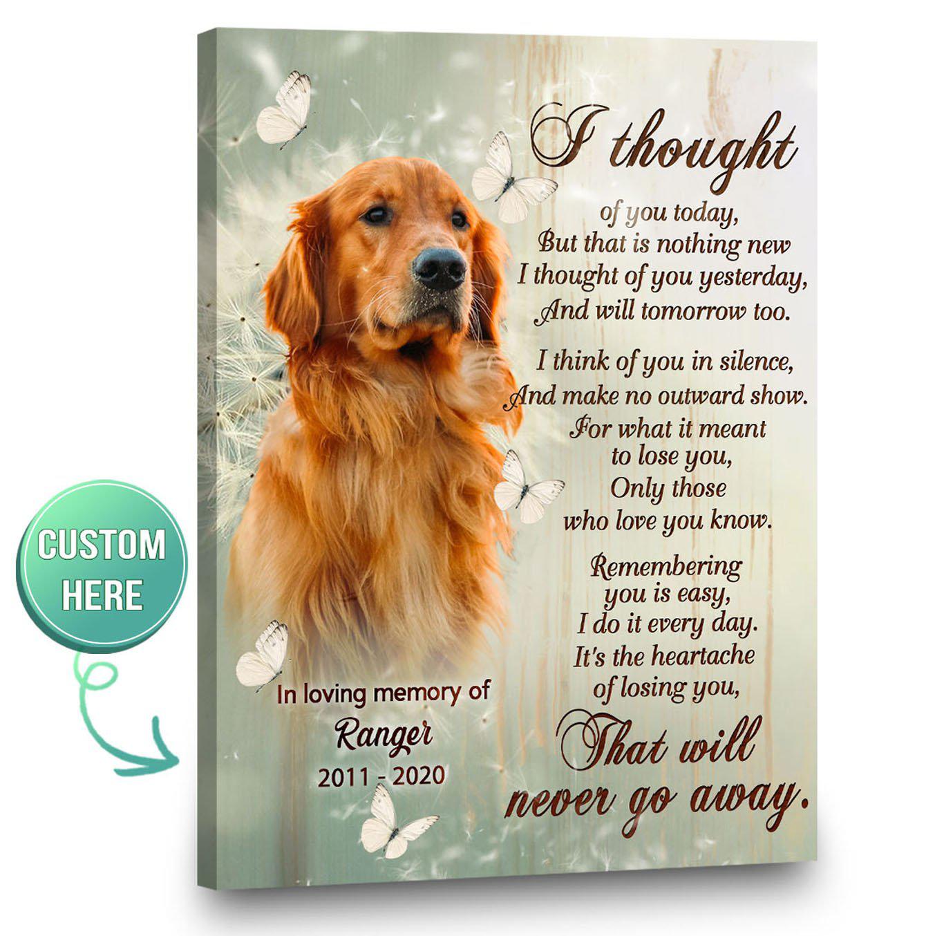 Stunning Gift Personalized Custom Dog Portrait Memorial Canvas I Thought Of You Today