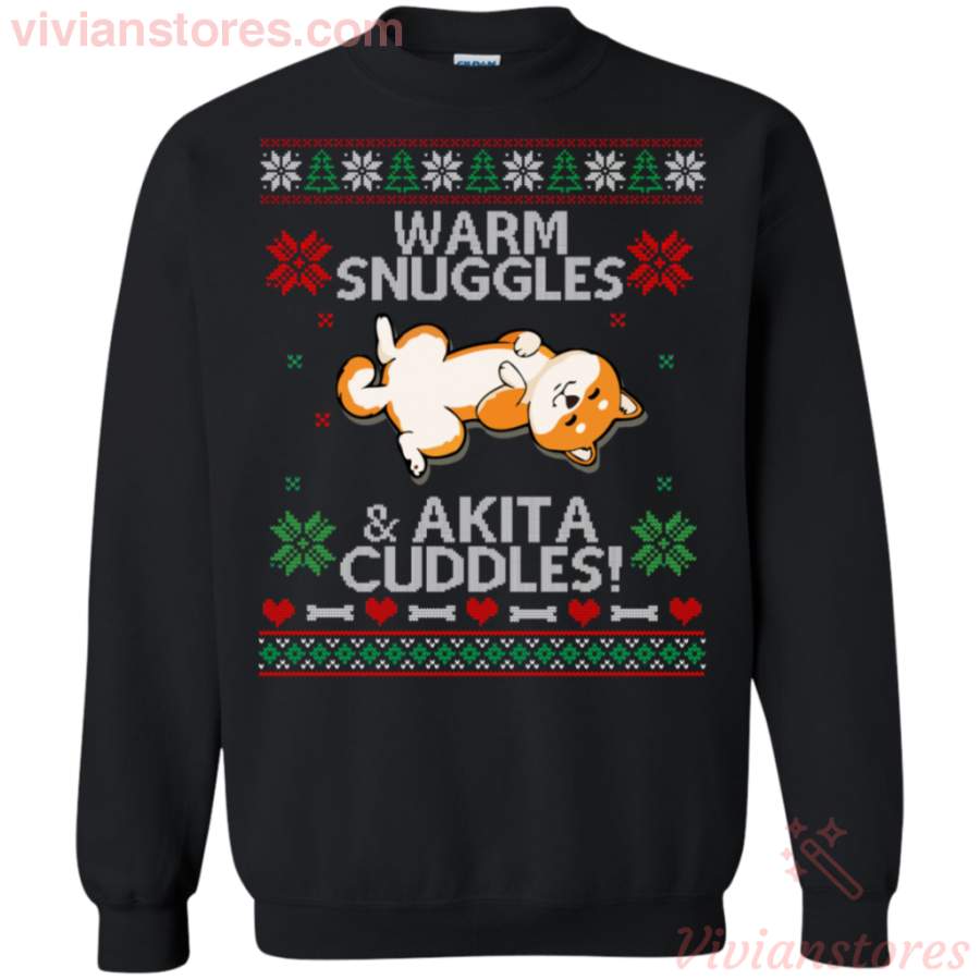 Warm Snuggles and Akita Cuddles Ugly Christmas Sweatshirt