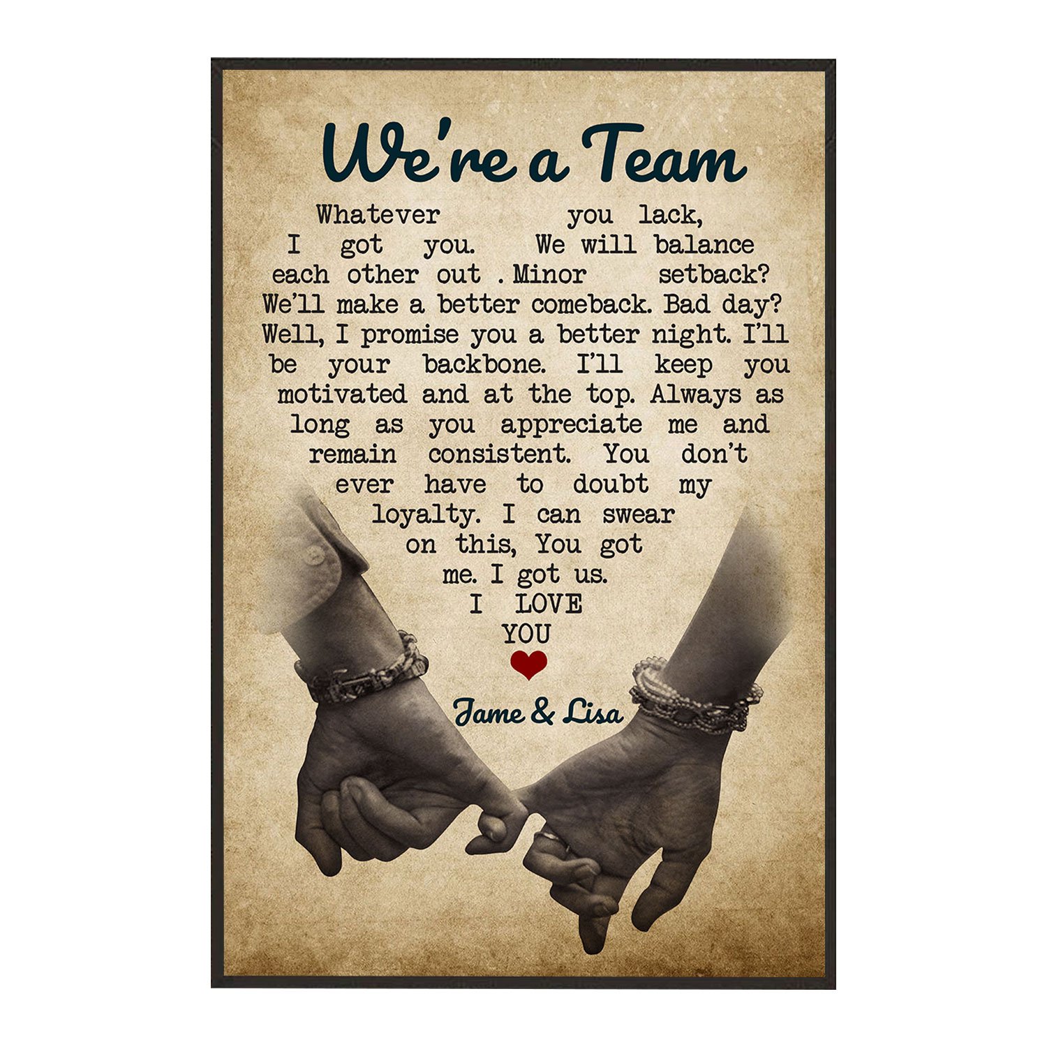 Personalized Wall Art Poster Board Print Valentine Day Gift Ideas For Him Her Men Women Boyfriend Girlfriend Husband Wife Couple – Custom Name We Are A Team HT241278 – PersonalizedWitch
