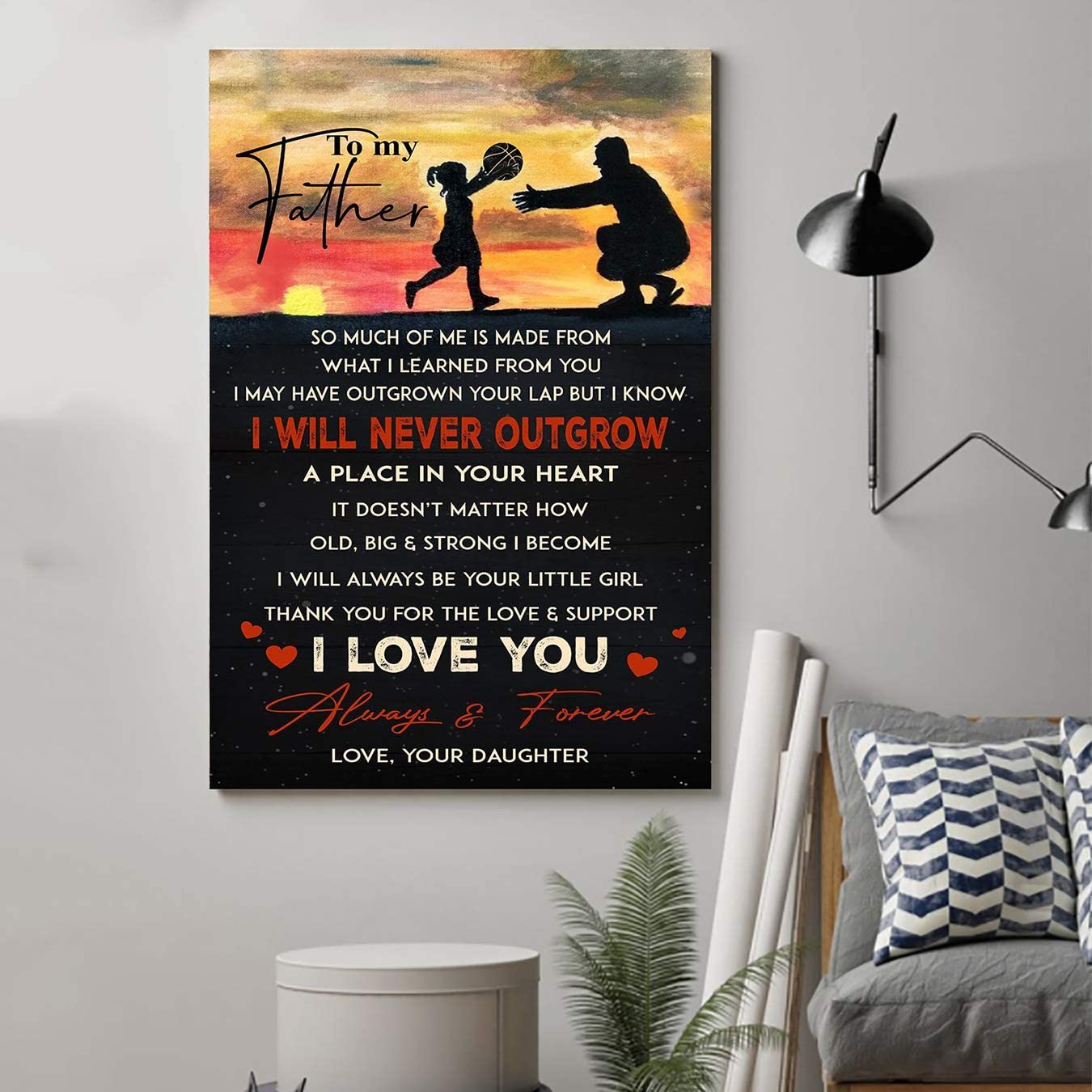 Poster for Room Aesthetic – Command Strips Wall Decor – Ly48 Basketball Poster – Daughter to Father – I Will Never Outgrow