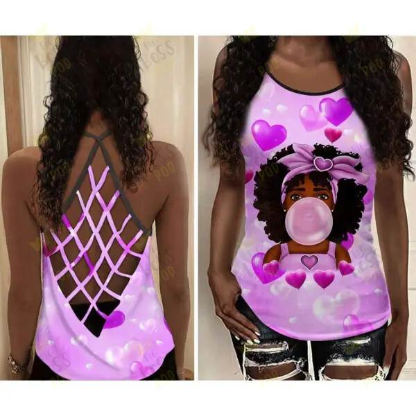 Gift For Black Women – Black Girl With Bubble Gum – 3D Criss-Cross Tank Top