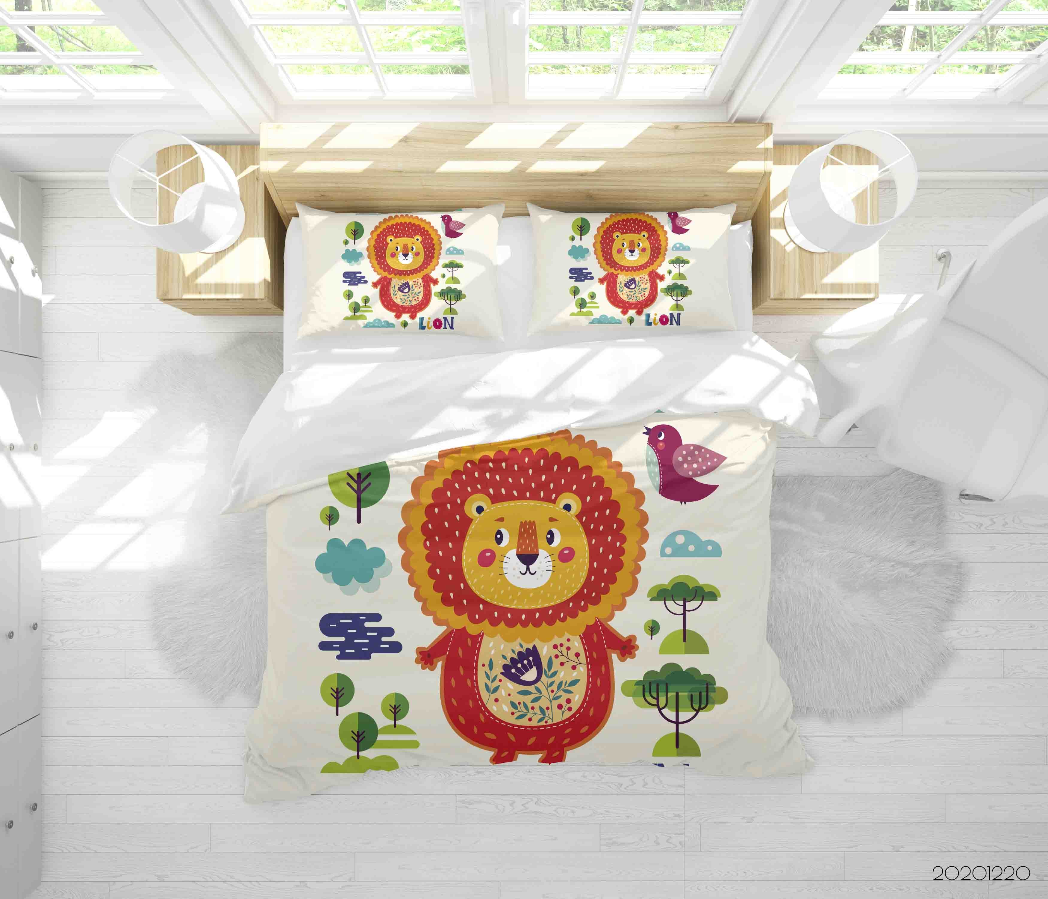 3D Hand Drawn Animal Lion Tree Bird Quilt Cover Set Bedding Set Duvet Cover Pillowcases 142 Lqh