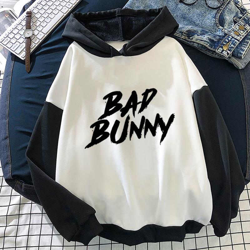 Bad Bunny Kawaii hip hop Hoodie Clothes women Clothes Splicing Pullover Casual Oversized Harajuku warm Long Sleeve Winter Hoodie alx