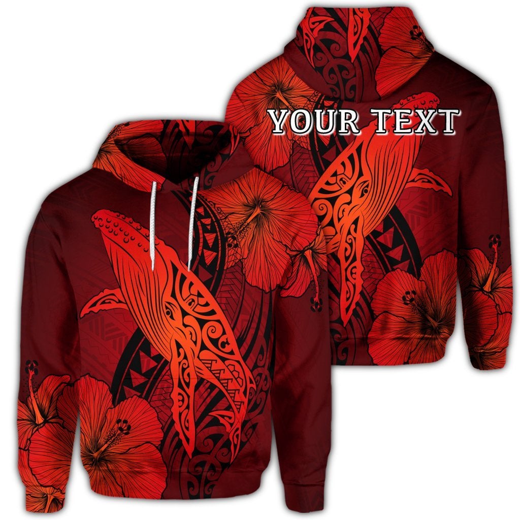 (Personalised) Hawaiian Map Whale Swim Hibiscus Polynesian Hoodie – Red