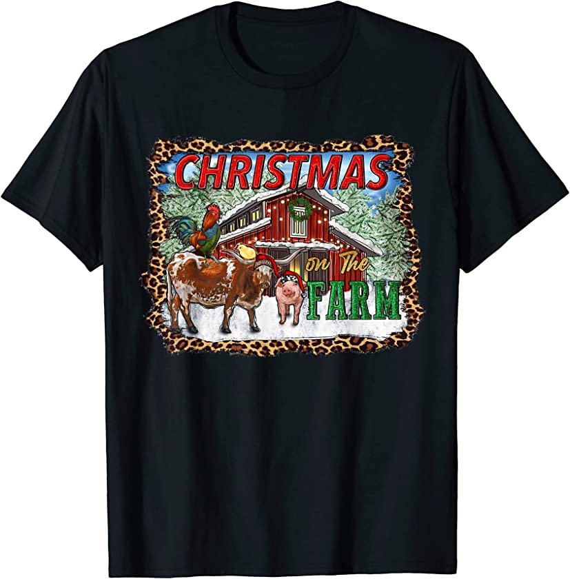 Red Barn Merry Christmas On The Farm Animal Xmas Farmer Girl T-Shirt