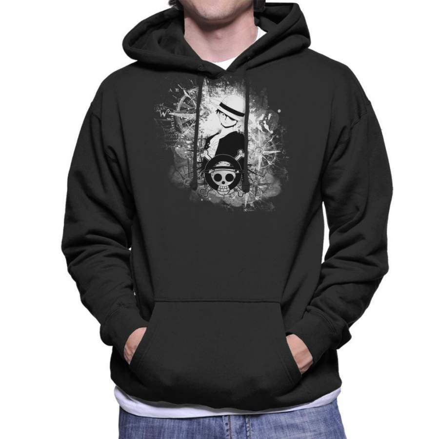 One Piece Luffy Black and White Silhouette Montage Men’s Hooded Sweatshirt