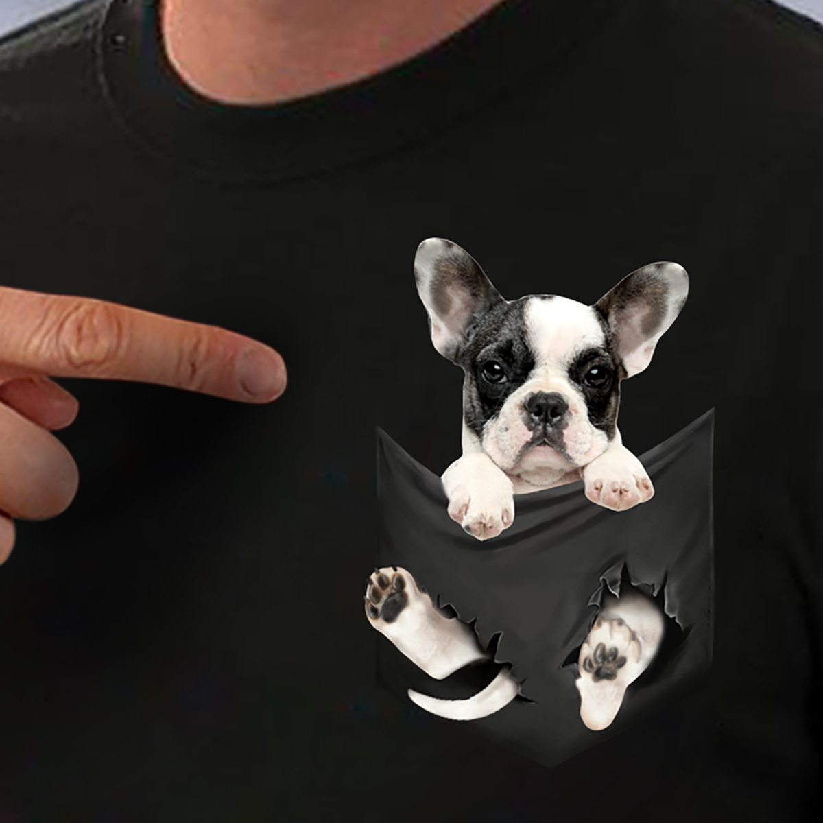 Unisex Shirt Black French Bulldog Inside Pocket