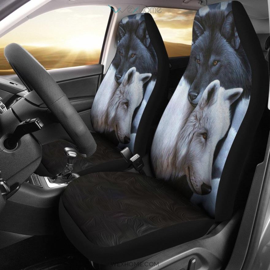 Black And White Wolf Couple Animal Car Seat Covers
