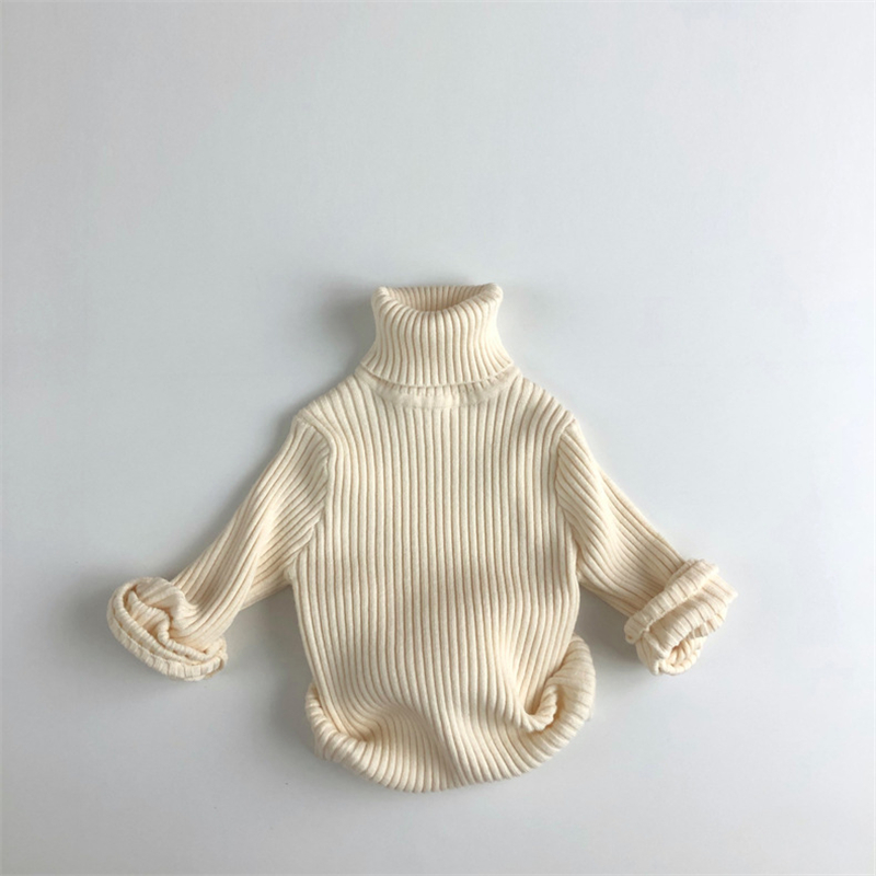 Autumn Winter Kids Girls Knitted Sweaters Basic Striped Thicken Pullover Turtleneck Boys Knitwear Tops Clothes alx