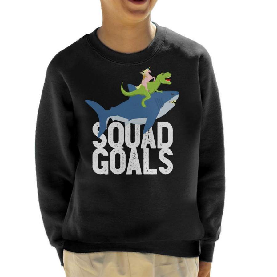 Squad Goals Sloth Shark Unicorn Rex Kid’s Sweatshirt