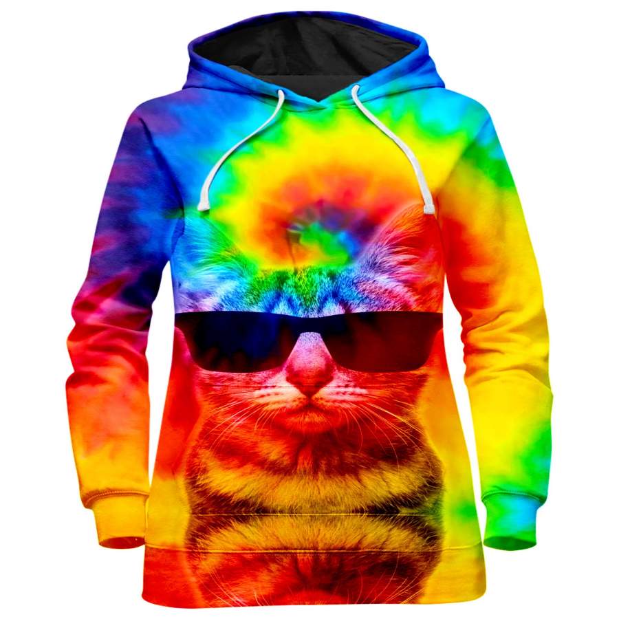 Kitten Tie-Dye Hoodie Dress