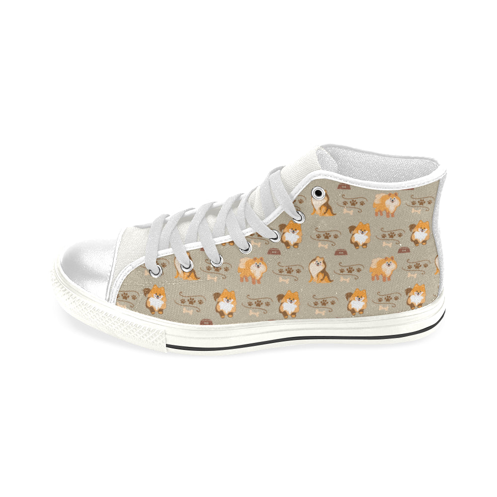 Pomeranian Pattern White Men’s Classic High Top Canvas Shoes