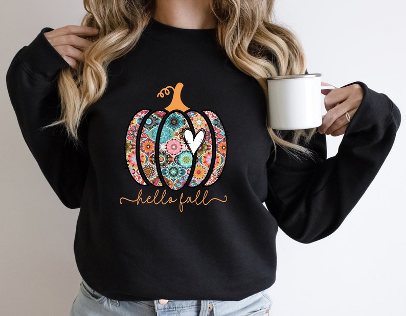 Fall Floral Pumpkin Sweatshirt Halloween 2D Crewneck Sweatshirt All Over Print Sweatshirt For Women Sweatshirt For Men Sws4427