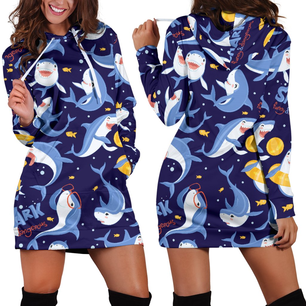 Shark Funny Pattern Women Hoodie Dress