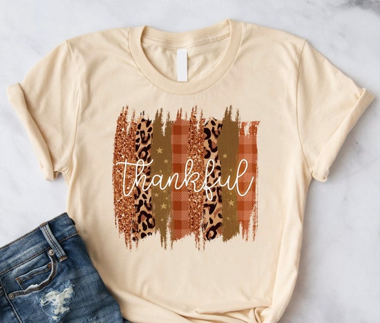 Thanksgiving Shirt, Fall T-shirt, Leopard Shirt Womens Thankful Shirt, Fall shirt, Cute Fall Graphic Tee, Give Thanks Shirt Thankful Blessed