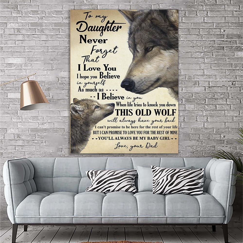 To My Daughter From Dad Wolf Premium Wall Art Canvas