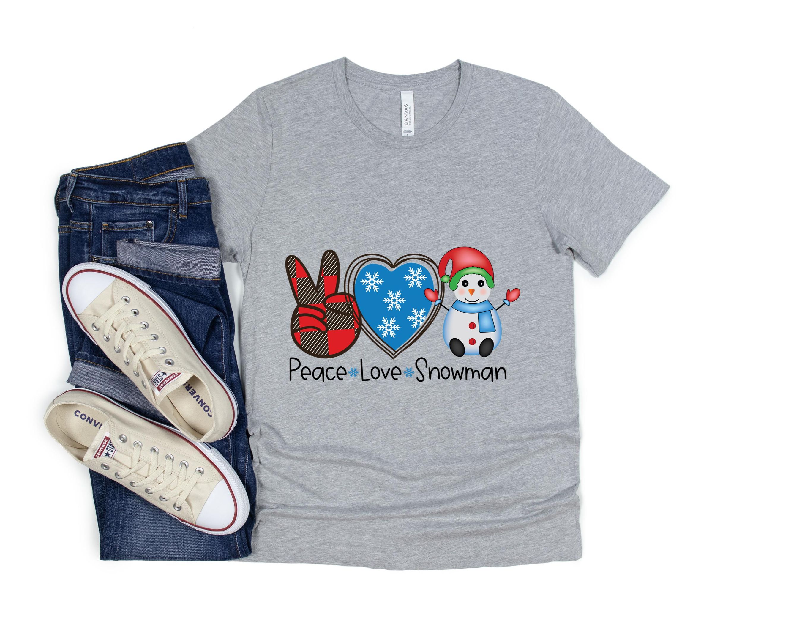 Peace Love Snowman Shirt, Santa Claus Shirt, Merry Christmas Shirt,  Christmas Funny Shirt, Merry Christmas Wishes, Jingle Bells