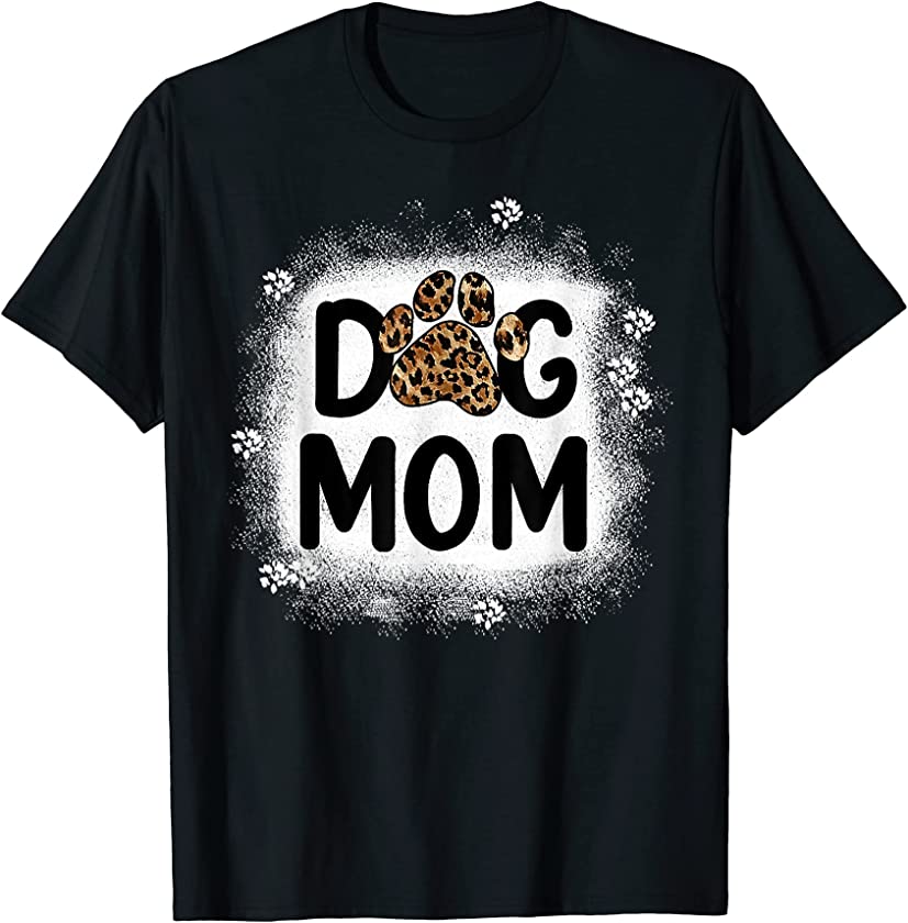 Women Bleached Dog Mom Shirts Dog Mom Paw Leopard T-Shirt