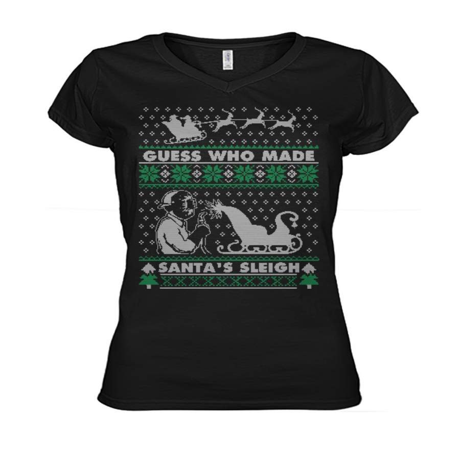 Ugly Christmas Welder Shirt Funny Xmas Ladies V-Neck