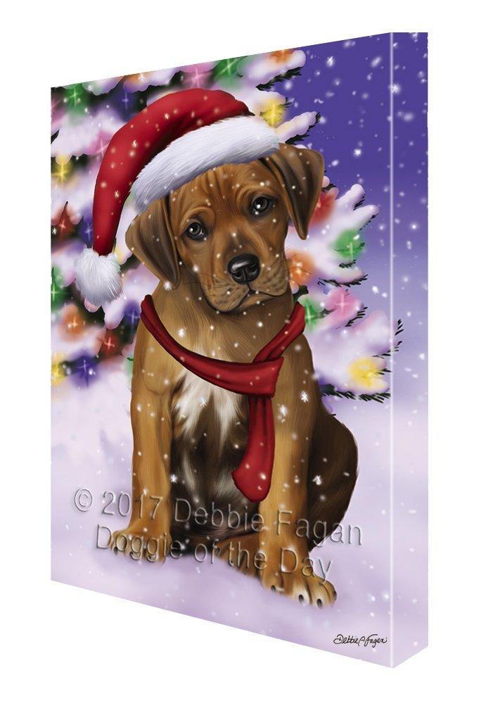 Winterland Wonderland Rhodesian Ridgebacks Puppy Dog In Christmas Holiday Scenic Background Painting Printed On Canvas Wall Art