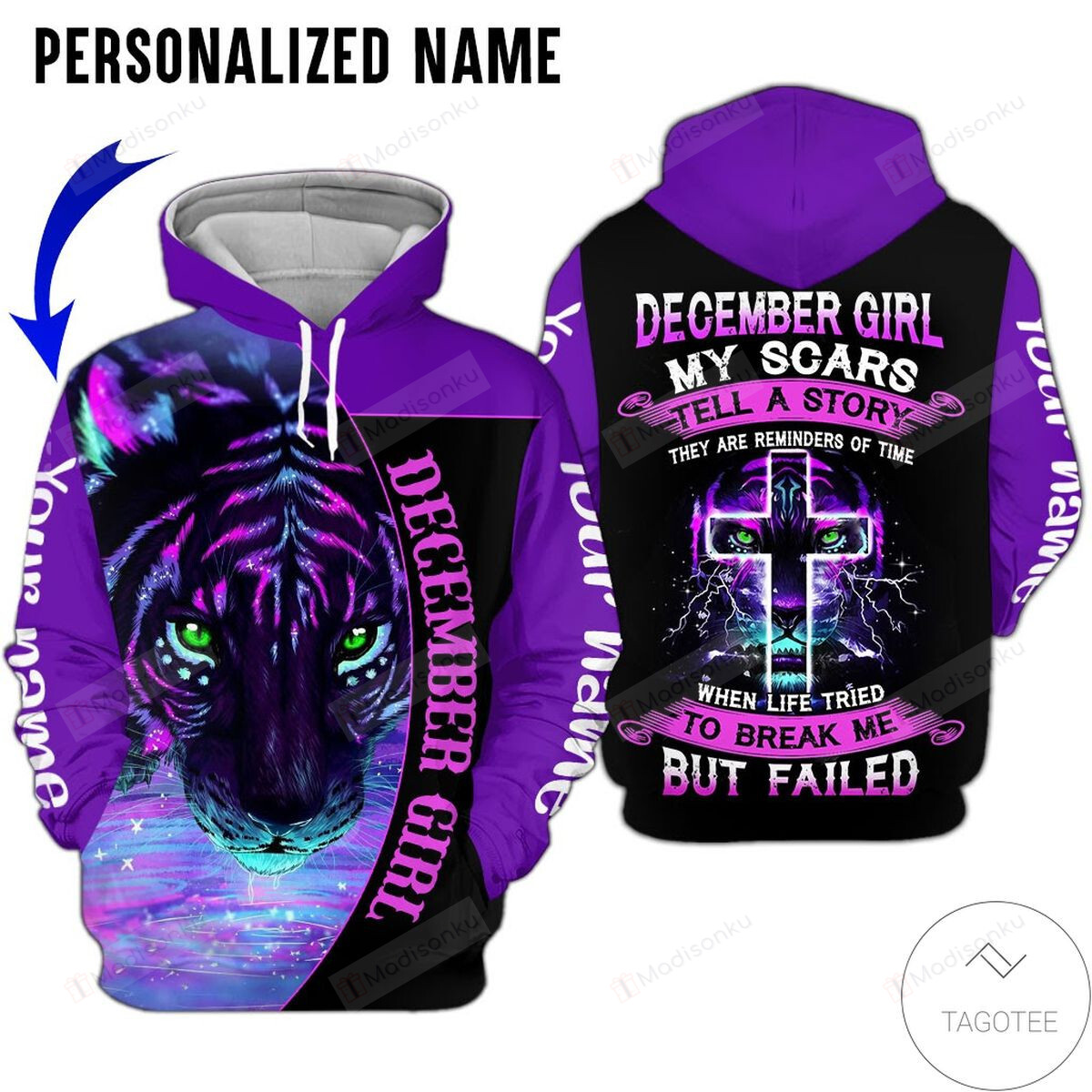 Personalized Tiger December Girl When Life Tried To Break Me But Failed Custom 3D All Over Print Hoodie, Zip-Up Hoodie