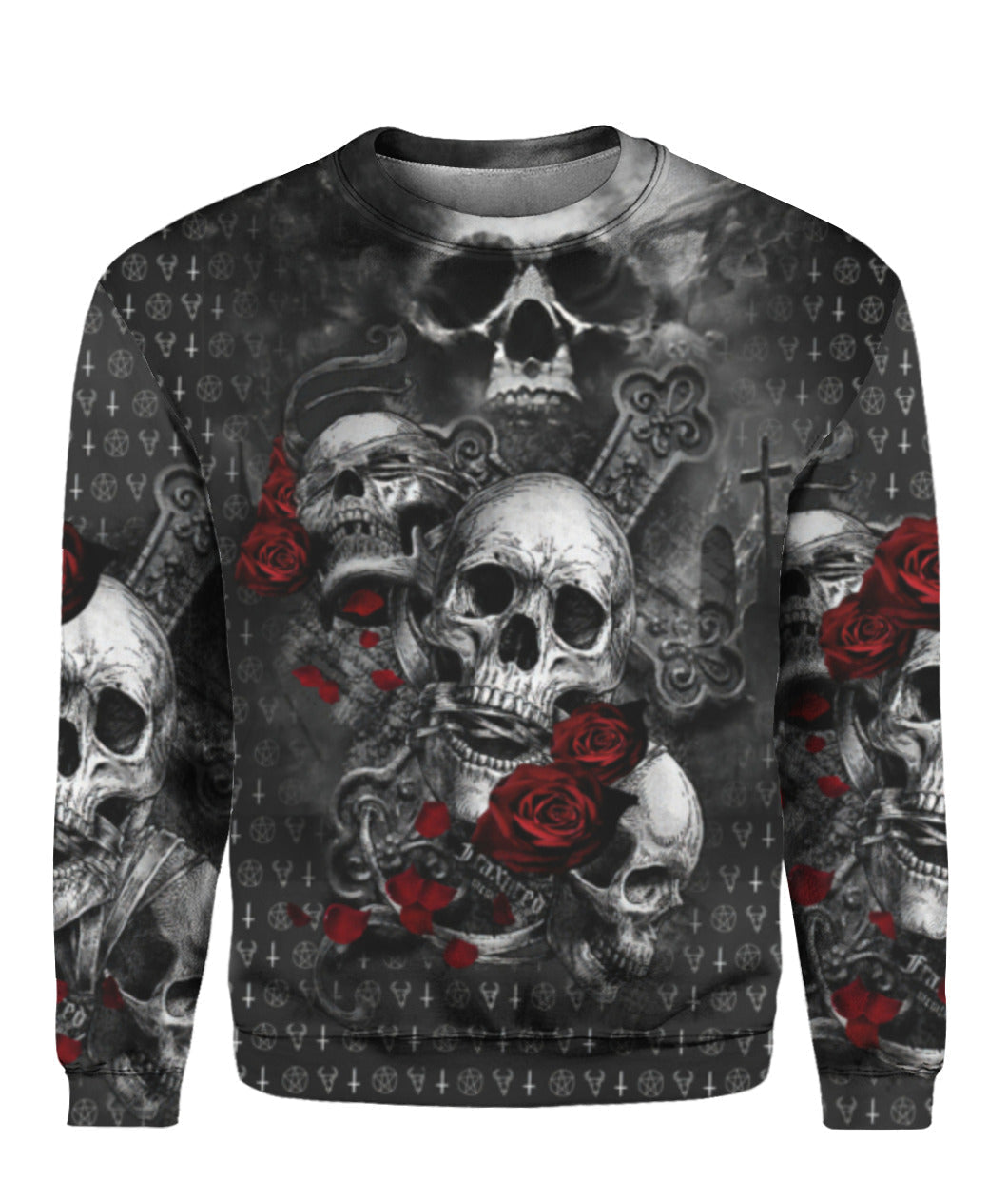 Skulls On The Roses Crewneck Sweatshirt All Over Print Sweatshirt For Women Sweatshirt For Men