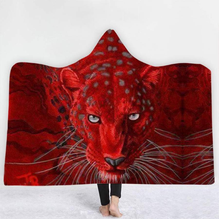 Brave Leopard in Red Hooded Blanket