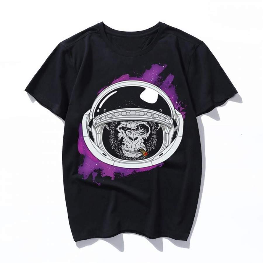 monkey in space suit art New Arrival Female Summer Black Tees Funny T-Shirt Vogue Print Ulzzang Style Streetwear Plus Size Cotton Male Tops