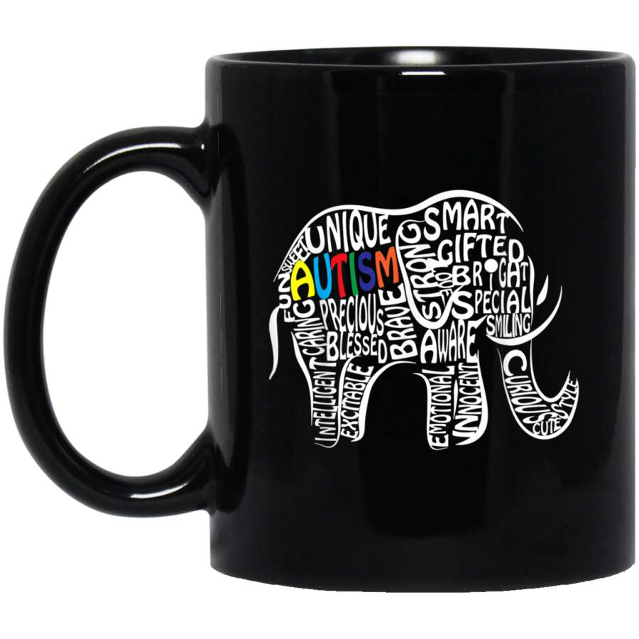 Autism Awareness Elephant Black Mug