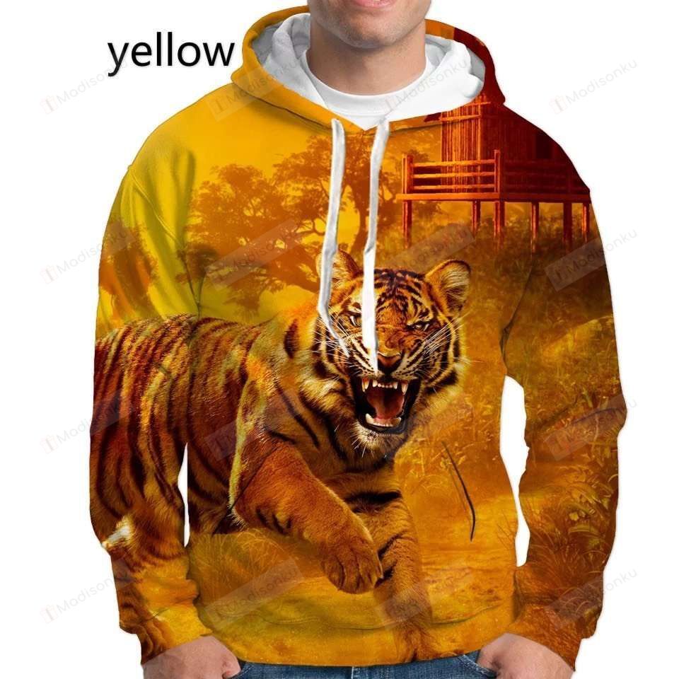 Tiger Yellow For Unisex 3D All Over Print Hoodie, Zip-Up Hoodie