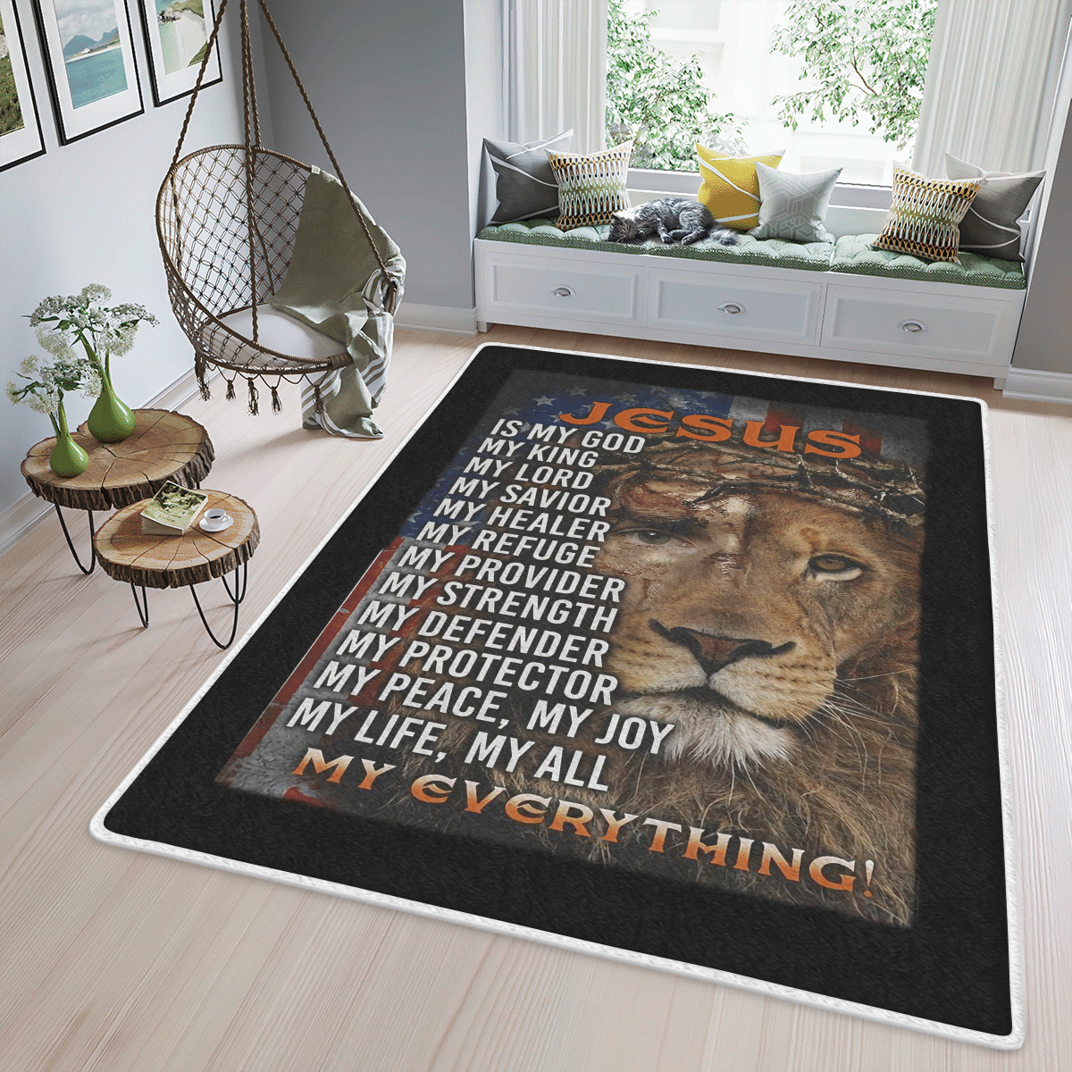 Wooni Jesus Is My Everything Lion America Flag Area Rug, Rectangle Rug Wn17022213