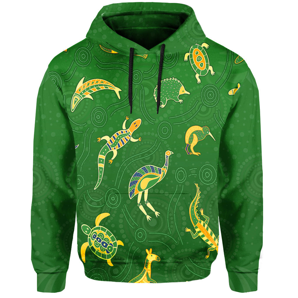 Aboriginal Art Hoodie Animals Australia Version Green